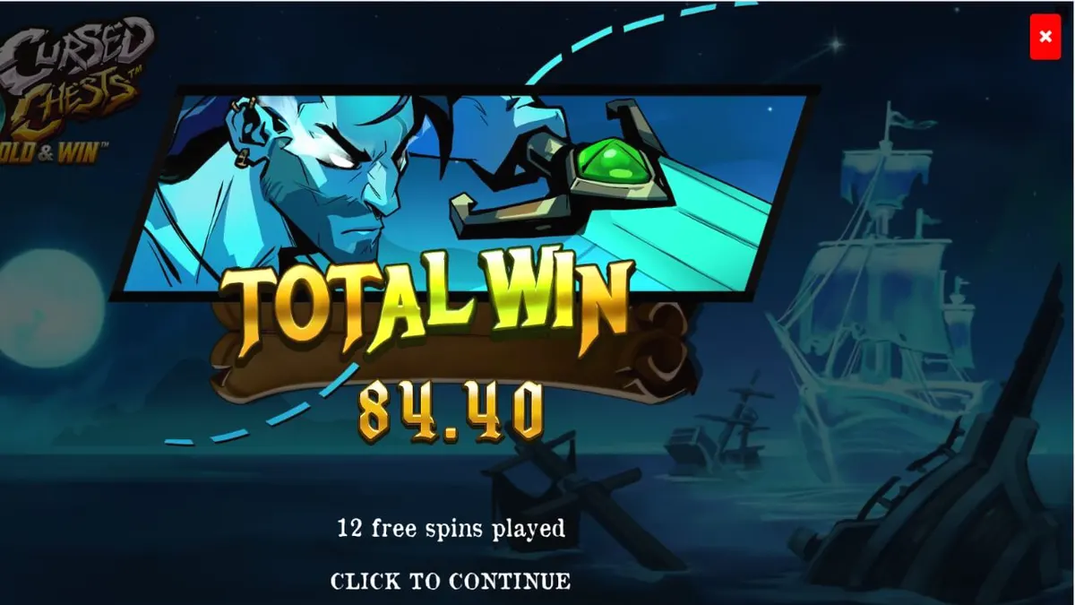 Tampilan visual slot 3 Cursed Chests dengan tema bajak laut dan peti harta karun.